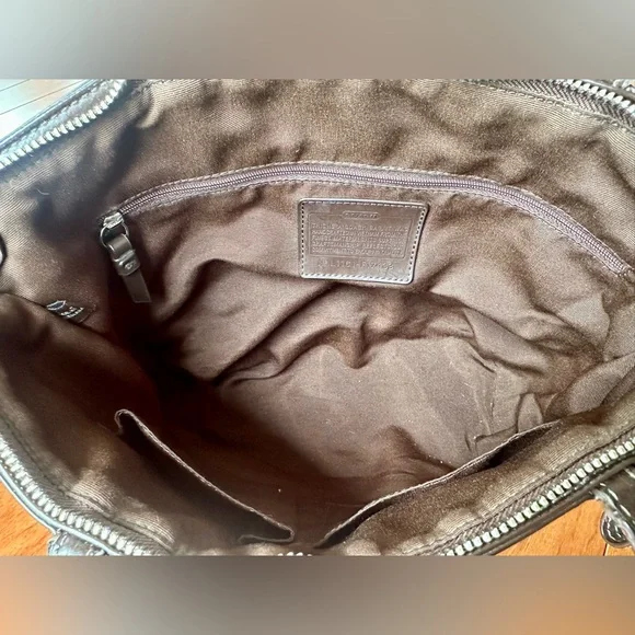 Coach Signature Monogram Khaki/Brown Stripe Tote/Shoulder Bag - Picture 9 of 11